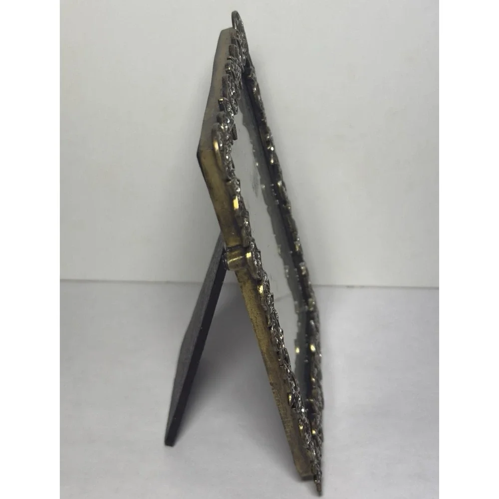 Vtg‎ Crystal Celestial Photo Frame Moon Stars Rhinestones Brass Metal Picture